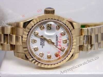 Copy Rolex Datejust Gold Watch White Face Diamond For Lady